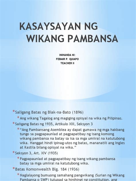 kautusang tagapagpaganap blg. 304|DAY3 ARALIN9 Kasaysayan ng Wikang Pambansa .